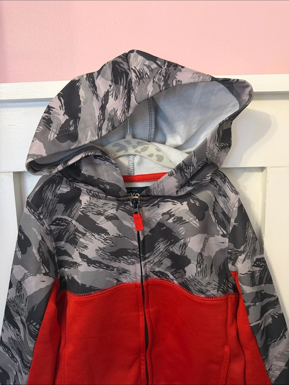 OshKosh B'gosh Red and Gray Camo Hooded Zip Sweatshirt (#2)